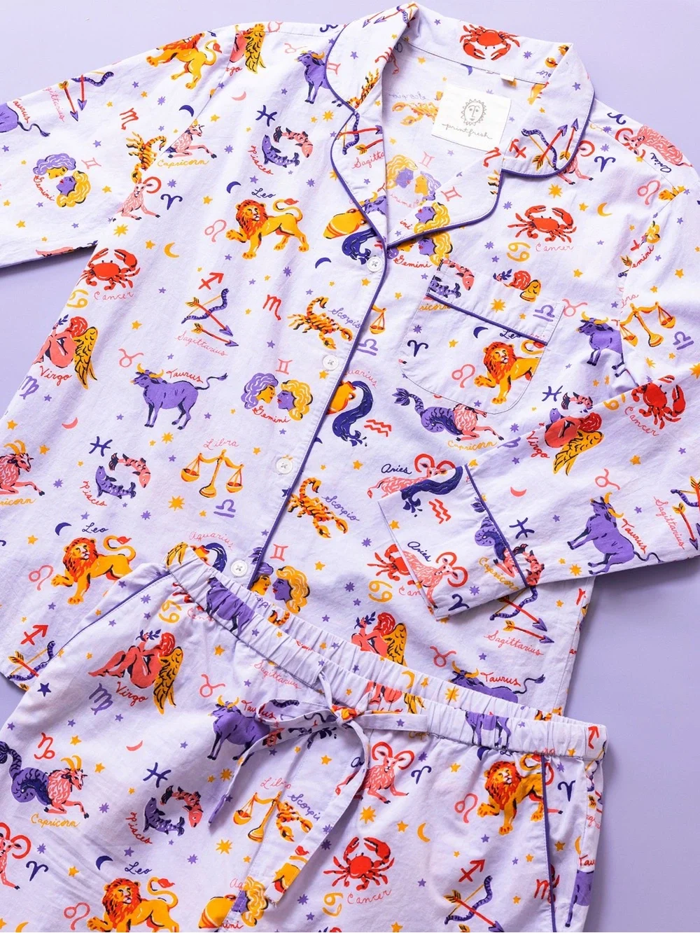 Printfresh Whats Your Sign Zodiac Print Pajama Set - Lavender - Picture 1 of 3
